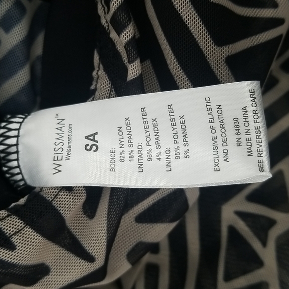 One Piece Catsuit Black & Cream Asymmetric Print Sheer w Lining. - Picture 7 of 8